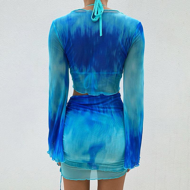 Nsangu Sexy Two Piece Set Blue - Crop Top Crochet 评论和价格
