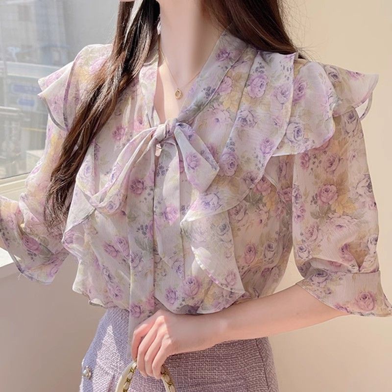 Floral Bowknot Chiffon Women's - Romper Floral Print 评论和价格