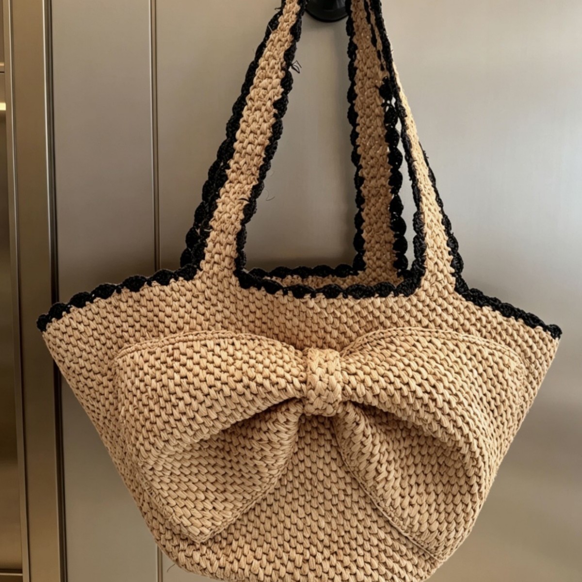 NEW raffia bow crochet handwov - Crochet Bag Raffia 评论和价格