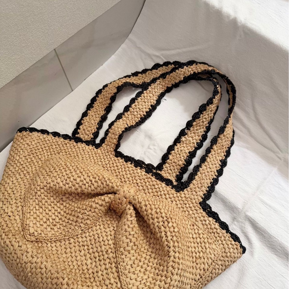 NEW raffia bow crochet handwov - Crochet Bag Raffia 评论和价格